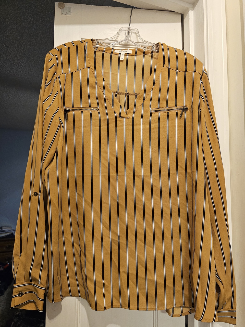 4/$25 Maurices Mustard Striped V-Neck Blouse